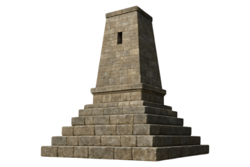 Ancient Stone Trapezoidal Tower Monument Architecture Isolated on a Transparent Background