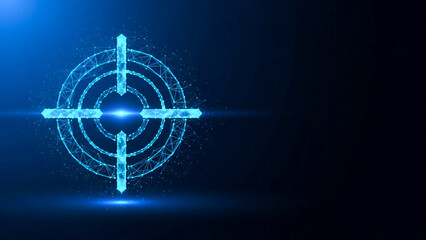 Futuristic Digital Target Symbol with Glowing Blue Lines and Circular