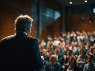 Speaker addressing audience at conference