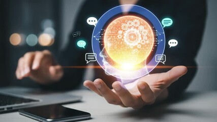 The concept of artificial intelligence communication and digital mind interaction with human technology motion animated video. - Powered by Adobe