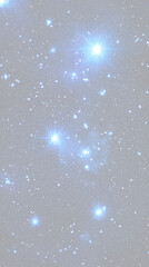 Deep blue celestial stars and cosmic nebula dust on transparent background for science fiction and astronomy vertical designs.