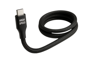 High Speed USB Type C Data Cable with Braided Cord Isolated on a Transparent Background