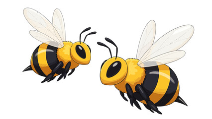 Buzz Buddies Cartoon Bees Facing Each Other with Translucent Wings and Striped Bodies on White Background