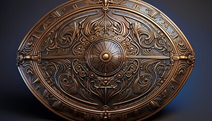 ancient bronze decorative shield with intricate engravings perfect for historical or fantasy themed art and design projects