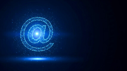 Abstract Digital Email Symbol with Glowing Blue Light on Dark