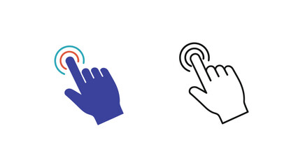 Obraz premium Two hand icons showing a pointing or tapping gesture one in color and one in outline