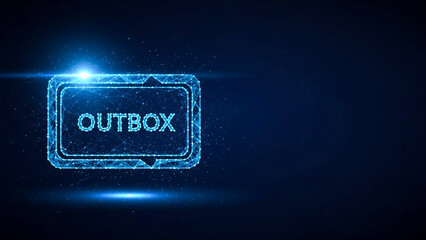Futuristic 3D Outbox Icon with Glowing Effects on Dark Blue Background