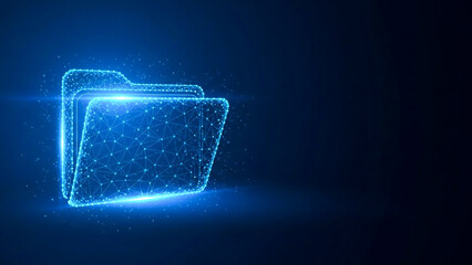 Glowing digital folder icon with futuristic network connections on a