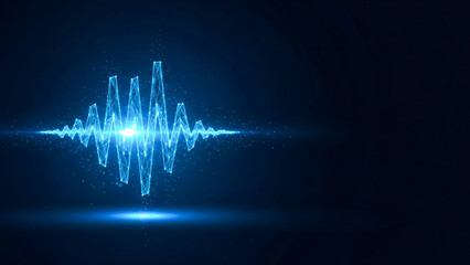 Futuristic digital sound wave visualization on dark blue background