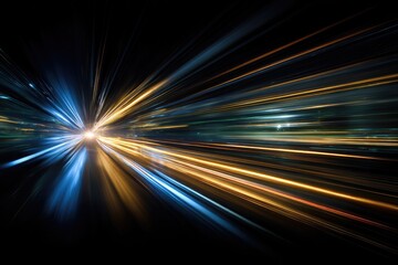 Dynamic abstract image of light trails streaking across dark background