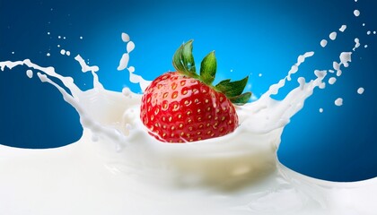 strawberry with milk or yogurt splash