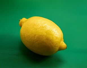 a vibrant yellow lemon resting on a smooth solid green background emphasizing color contrast and freshness for a simple design concept fresh natural citrus