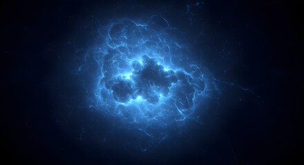 A vibrant blue glowing nebula in the vastness of outer space with stars and clouds of gas