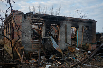 12_15_2025 Donetsk region Ukraine destroyed house