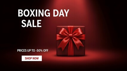 Boxing day sale event with red gift box and discounts