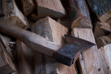 heavy axe on fire wood