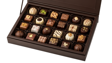 A box of delicious assorted chocolate candies. A perfect gift for any chocolate lover. Isolated on a transparent background