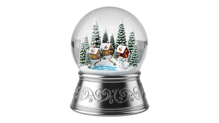 A decorative snow globe with a festive winter scene inside Isolated on a transparent background