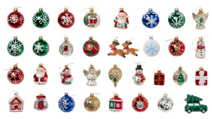 Christmas Ornaments in a row isolated on white Isolated on a transparent background