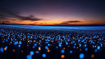 Bioluminescent bay at dusk with glowing plankton