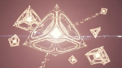 Futuristic Translucent Geometric Pyramids on Dusty Rose Background