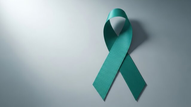 Teal awareness ribbon on gray background for mental health and social causes for European Cervical Cancer Prevention Week - Powered by Adobe