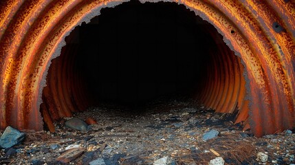 rusty metal tunnel in the dark