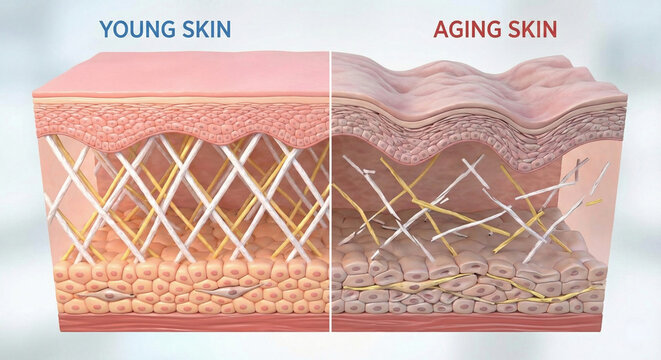 Human Skin Aging Process Cross Section Anatomy