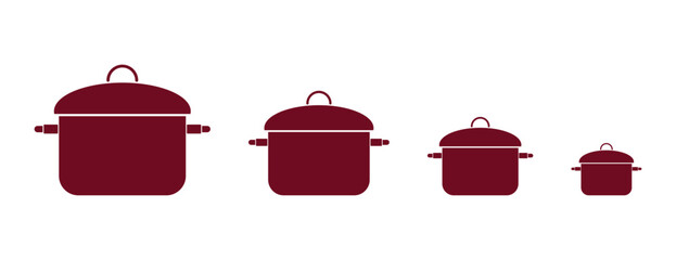 cooking pots in different sizes, kitchen cookware vector silhouettes for culinary design