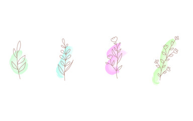 おしゃれな手描きの葉っぱのあしらいセット。水彩のワンポイント付き。