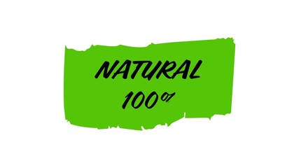 Natural 100 percent handwritten text animation on green brush stroke background for eco bio products - Powered by Adobe