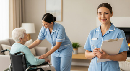 Obraz premium Trusted Home Health and Personal Care Service with Professional Caregiver Assisting Senior