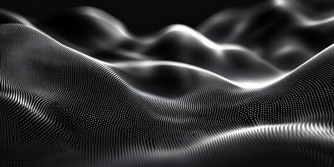 abstract particle wave undulating in monochrome digital landscape evoking futuristic data flow for tech wallpaper and sleek banner background