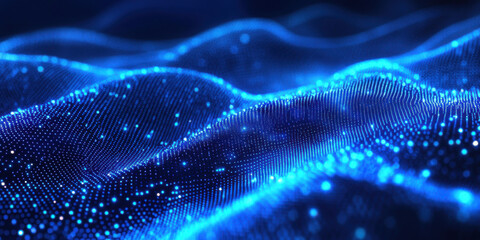 futuristic neon data stream cascading through vibrant blue pink particle network in abstract cosmic grid ideal for tech wallpaper or digital banner