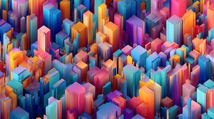 Fototapeta premium Abstract Cityscape With Colorful Geometric Buildings And Towers image photo