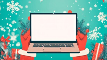 santa claus with tablet computer and blank screen