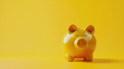 Video A small yellow piggy bank sitting on a yellow background, ideal for s and designs related to finance, saving money, or nostalgia