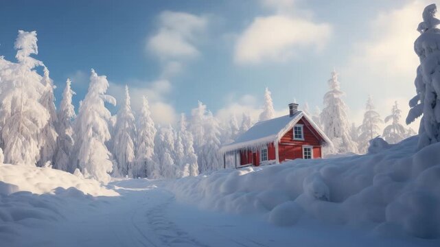 Remote Wooden Cabin in Snowy Winter Wonderland