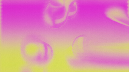 abstract grainy gradient background featuring floating bubbles and liquid shapes in hot pink and yellow with heavy noise texture and soft focus blur for lo-fi aesthetic