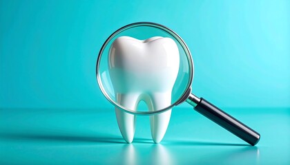 拡大鏡で歯を観察する構図が口腔ケアの重要性を示す表現