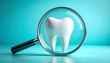 拡大鏡越しに歯が強調される清潔感あるデンタルイメージ