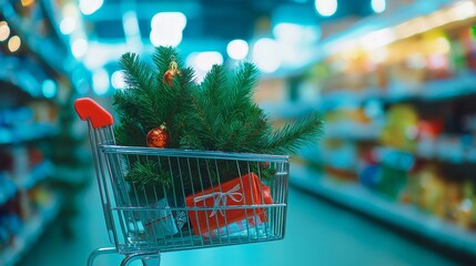 christmas background, gifts with shopping cart