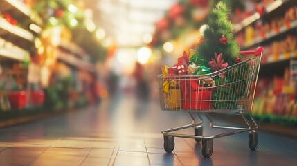 christmas background, gifts with shopping cart