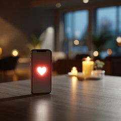 smartphone with glowing heart on display, generative ai