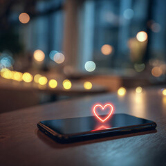 smartphone with glowing heart on display, generative ai