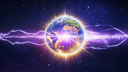 Light waves of sound and healing vibes coming from the planet Earth to the cosmic Space. Healing Humanity concept