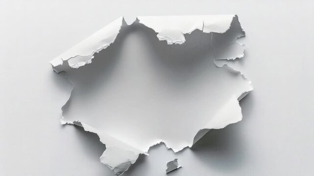 Video A torn piece of paper on a white surface with rough edges and frayed fibers