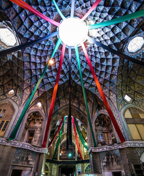 Grand light well at former Aminoddole Carvansarai in historic Bazaar in Kashan, Iran