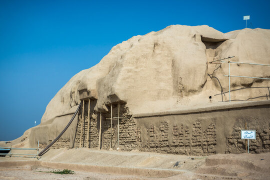 Ziggurat structure in Tepe Sialk archeological site in a suburb of Kashan city, Iran