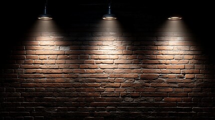 Dramatic brick wall with three spotlight beams shining down